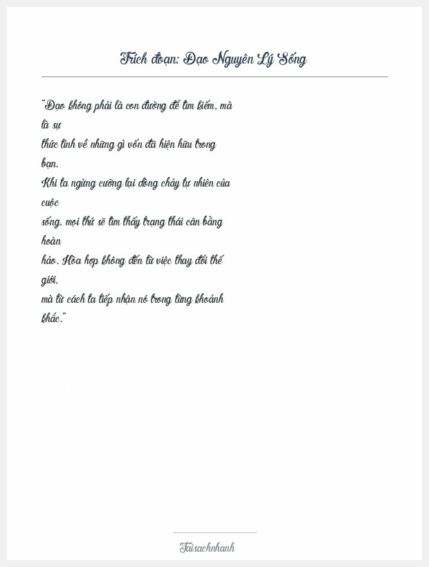 Trích đoạn Đạo Nguyên Lý Sống