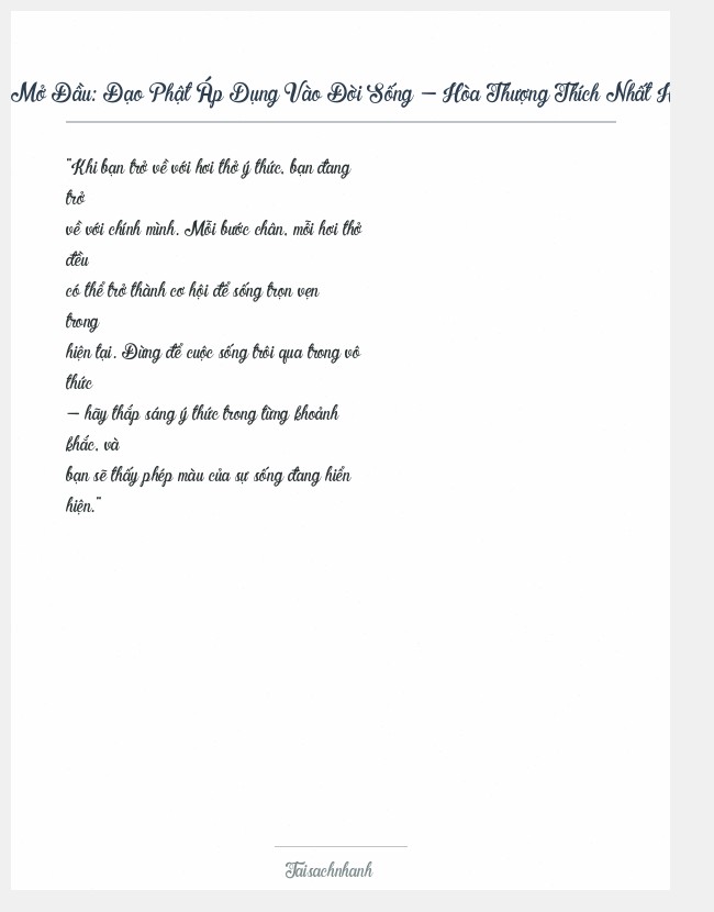 Trích đoạn Đạo Phật Áp Dụng Vào Đời Sống - Hòa Thượng Thích Nhất Hạnh