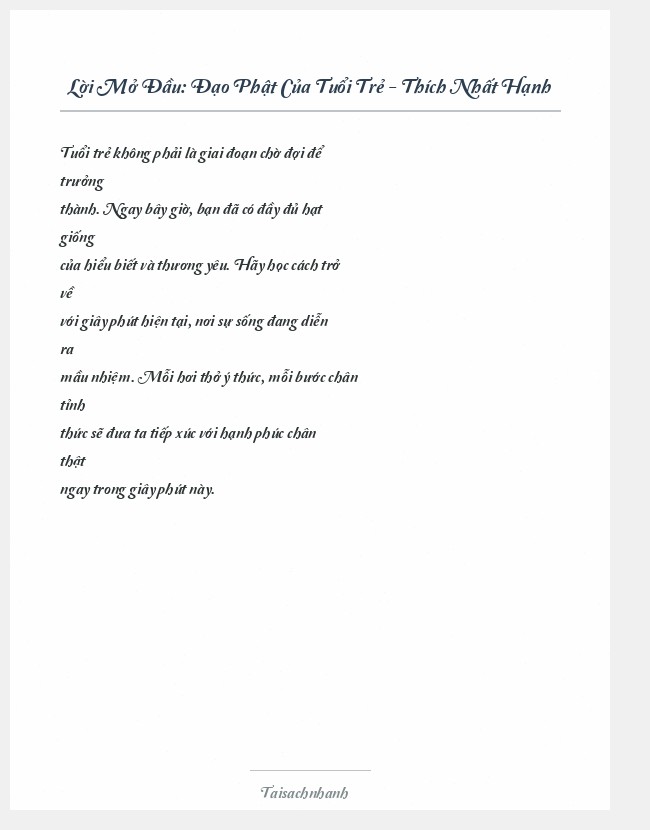 Trích đoạn Đạo Phật Của Tuổi Trẻ - Thích Nhất Hạnh