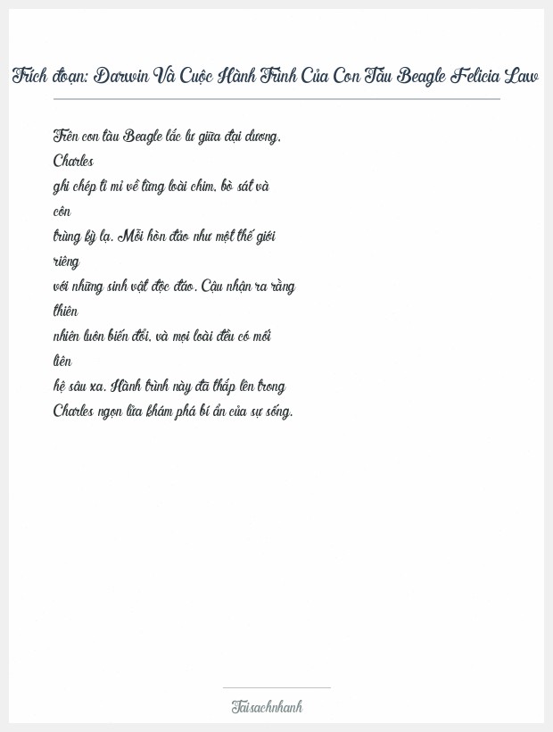 Trích đoạn Darwin Và Cuộc Hành Trình Của Con Tàu Beagle Felicia Law