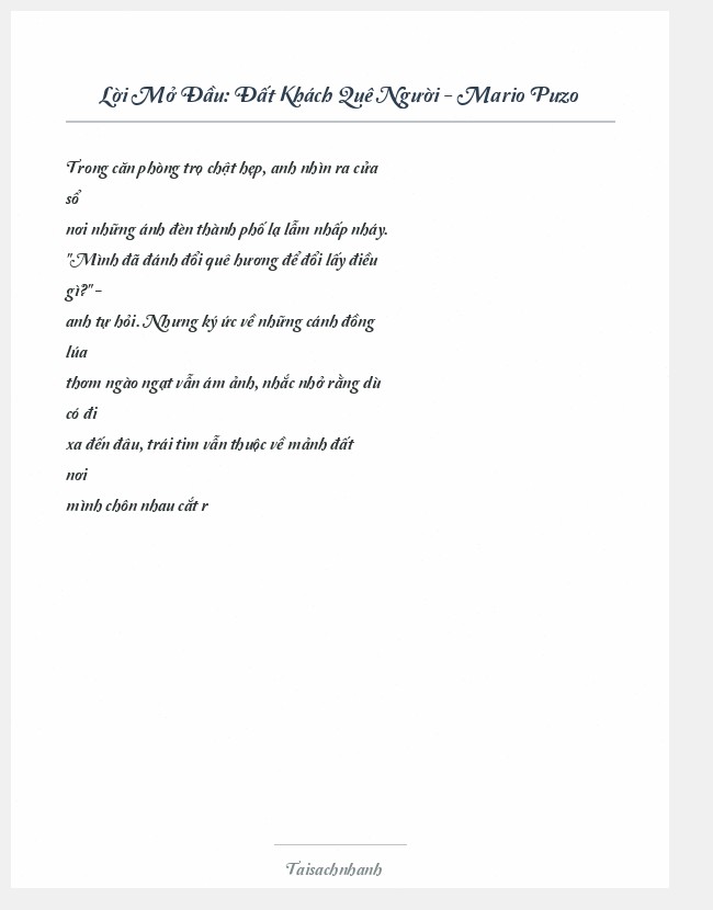Trích đoạn Đất Khách Quê Người - Mario Puzo