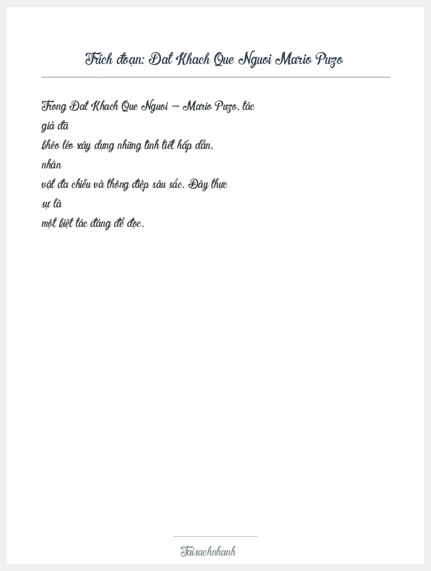 Trích đoạn Dat Khach Que Nguoi Mario Puzo