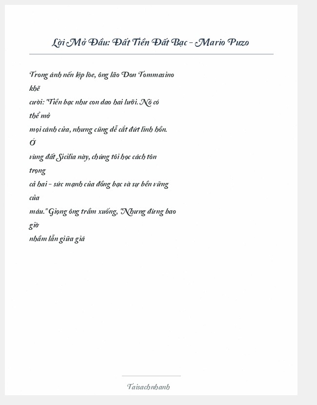 Trích đoạn Đất Tiền Đất Bạc - Mario Puzo