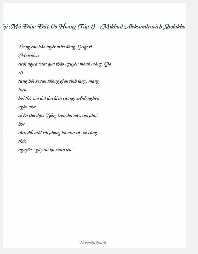 Trích đoạn Đất Vỡ Hoang (Tập 1) - Mikhail Aleksandrovich Sholokhov