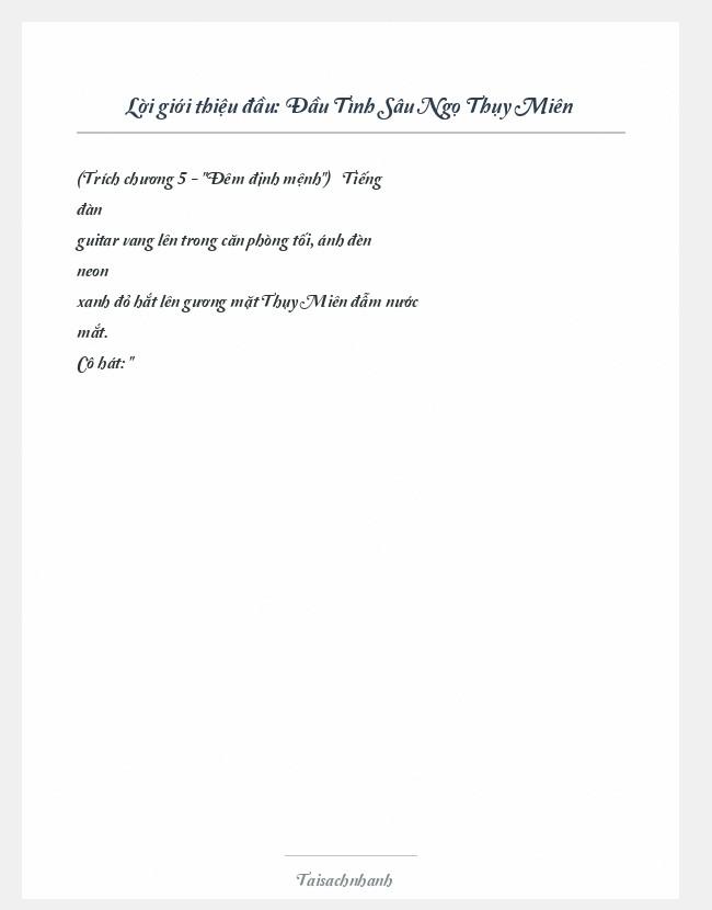 Trích đoạn Đầu Tình Sâu Ngọ Thụy Miên