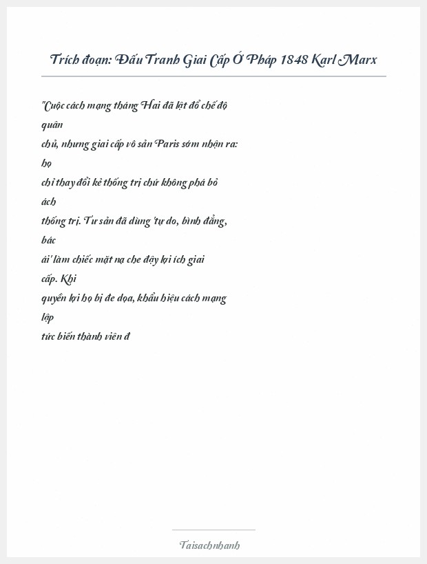 Trích đoạn Đấu Tranh Giai Cấp Ở Pháp 1848 Karl Marx