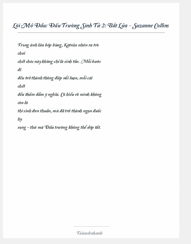 Trích đoạn Đấu Trường Sinh Tử 2: Bắt Lửa - Suzanne Collins