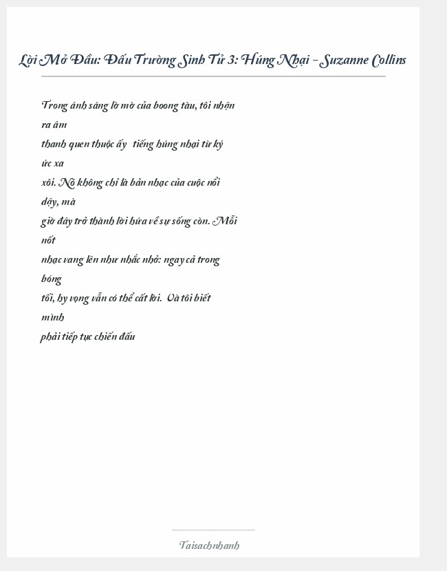 Trích đoạn Đấu Trường Sinh Tử 3: Húng Nhại - Suzanne Collins