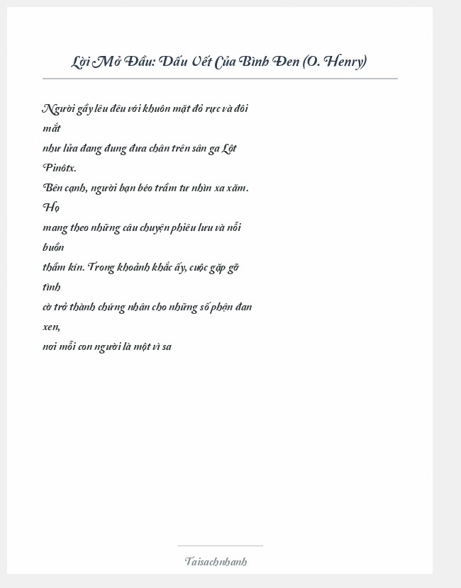 Trích đoạn Dấu Vết Của Bình Đen (O. Henry)