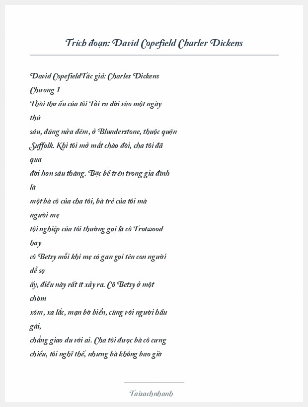 Trích đoạn David Copefield Charler Dickens