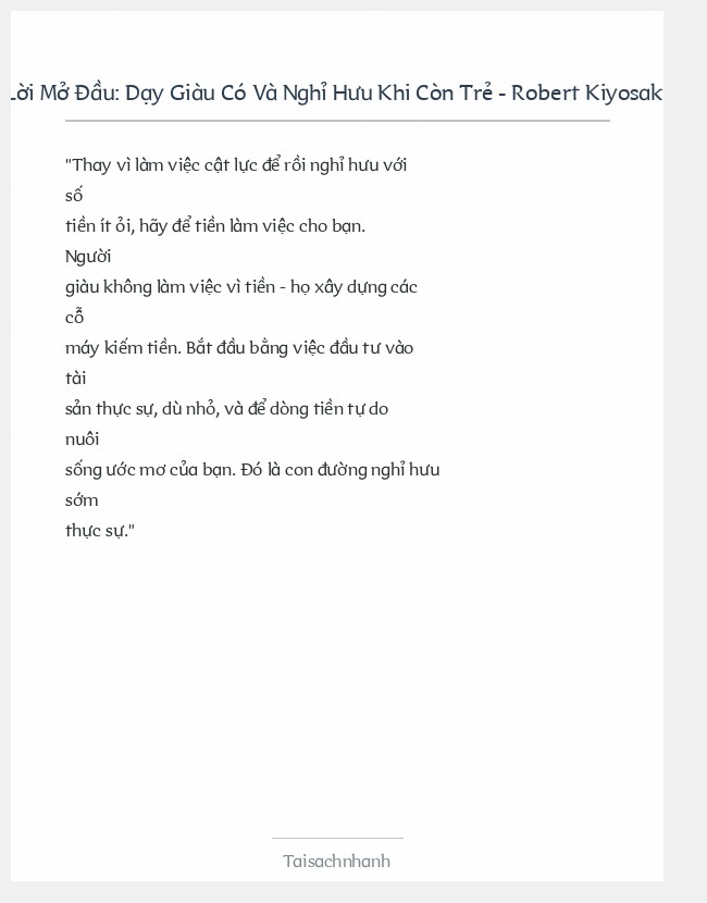Trích đoạn Dạy Giàu Có Và Nghỉ Hưu Khi Còn Trẻ - Robert Kiyosaki