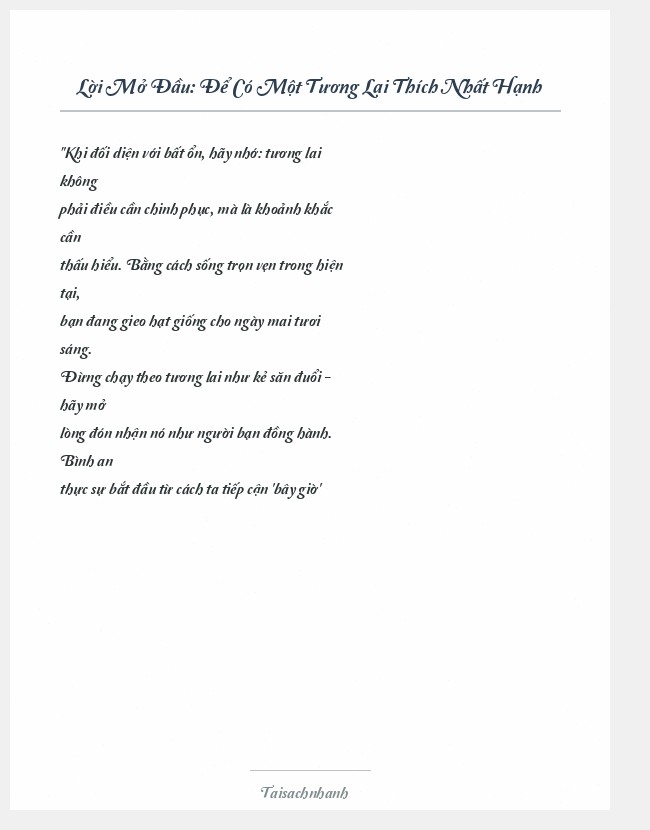 Trích đoạn Để Có Một Tương Lai Thích Nhất Hạnh