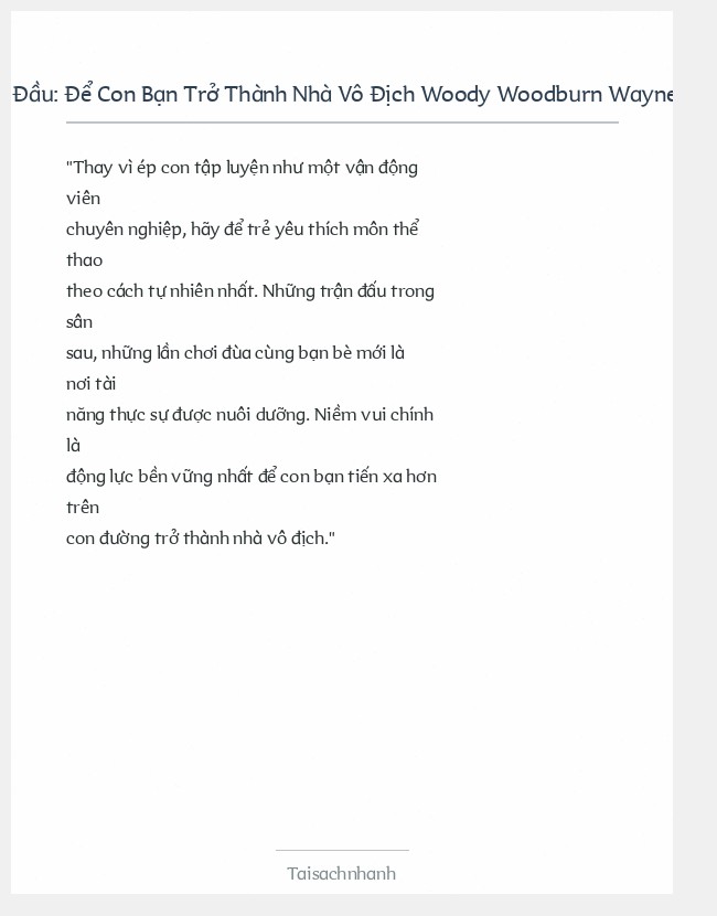 Trích đoạn Để Con Bạn Trở Thành Nhà Vô Địch Woody Woodburn Wayne Bryan