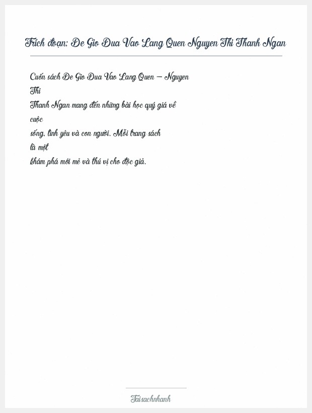 Trích đoạn De Gio Dua Vao Lang Quen Nguyen Thi Thanh Ngan
