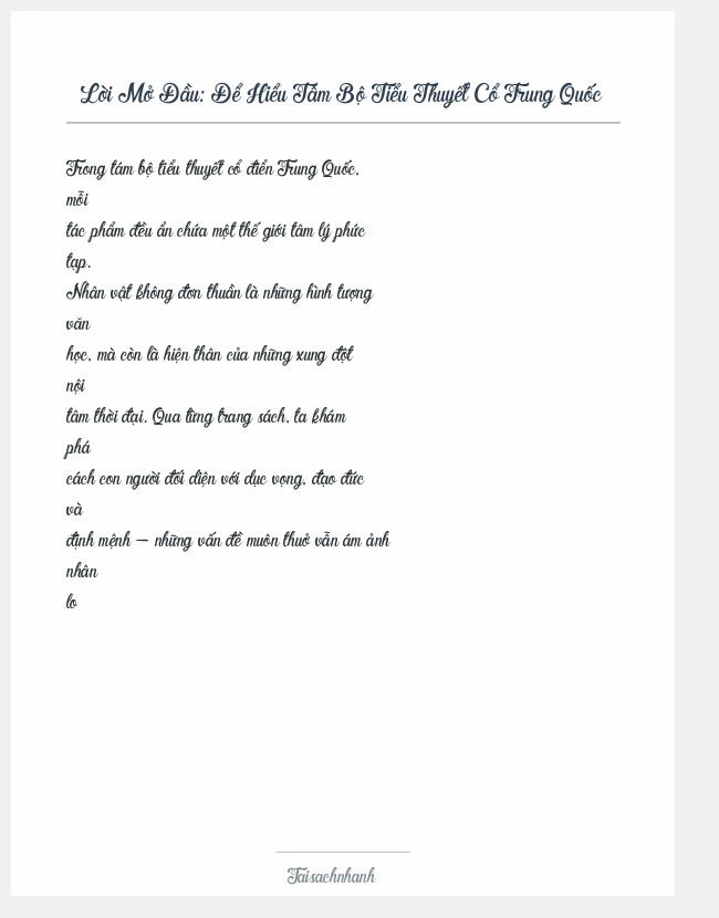 Trích đoạn Để Hiểu Tâm Bộ Tiểu Thuyết Cổ Trung Quốc