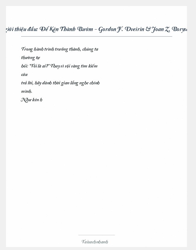 Trích đoạn Để Kén Thành Bướm - Gordon F. Dveirin & Joan Z. Borysenko