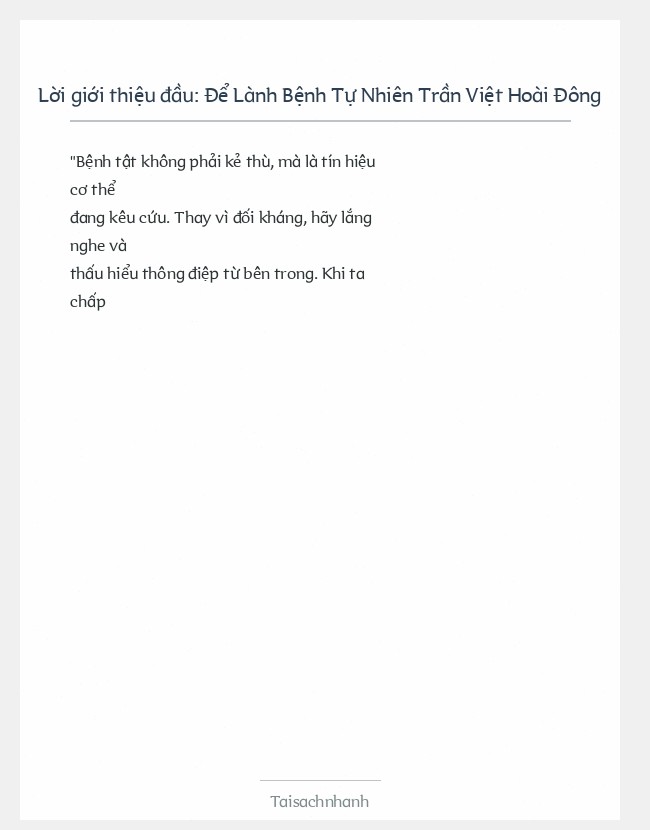 Trích đoạn Để Lành Bệnh Tự Nhiên Trần Việt Hoài Đông