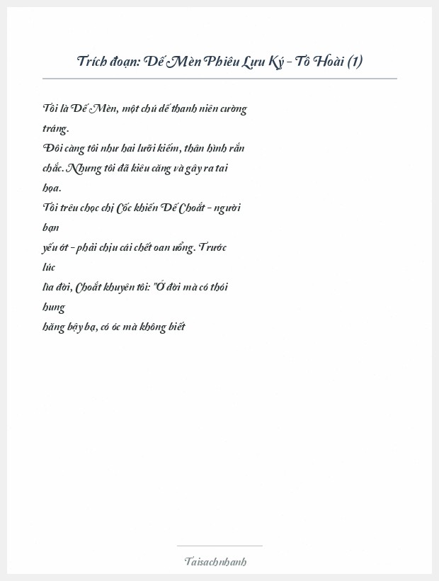 Trích đoạn Dế Mèn Phiêu Lưu Ký - Tô Hoài (1)