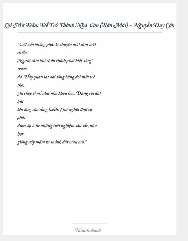 Trích đoạn Để Trở Thành Nhà Văn (Bản Mới) - Nguyễn Duy Cần