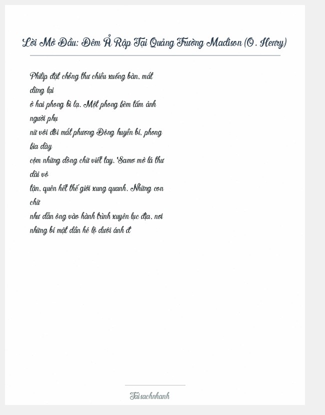 Trích đoạn Đêm Ả Rập Tại Quảng Trường Madison (O. Henry)