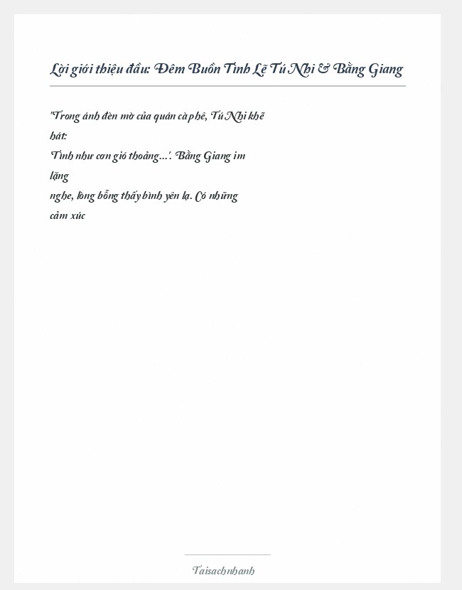 Trích đoạn Đêm Buồn Tình Lẽ Tú Nhi & Bằng Giang