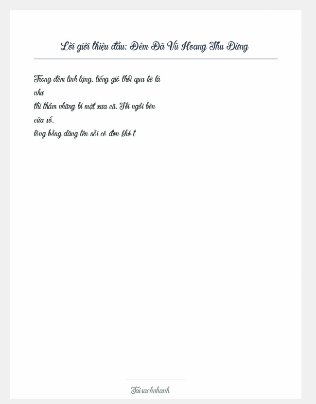 Trích đoạn Đêm Đã Vũ Hoang Thu Dừng