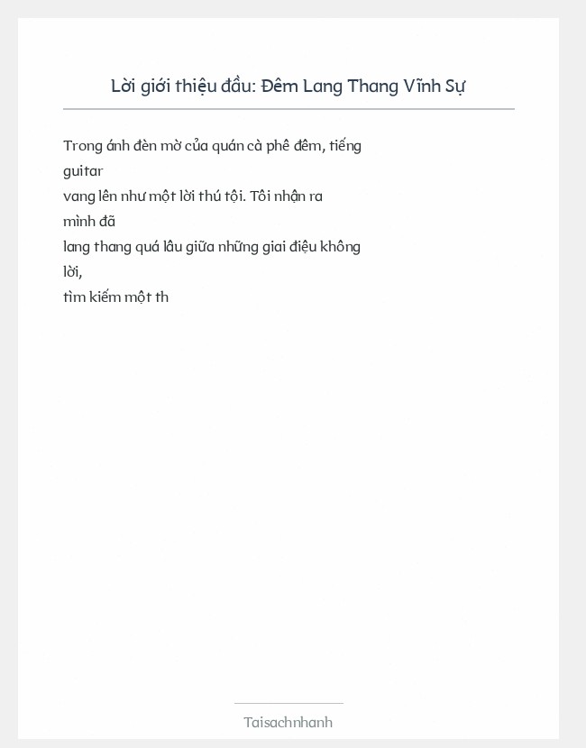 Trích đoạn Đêm Lang Thang Vĩnh Sự