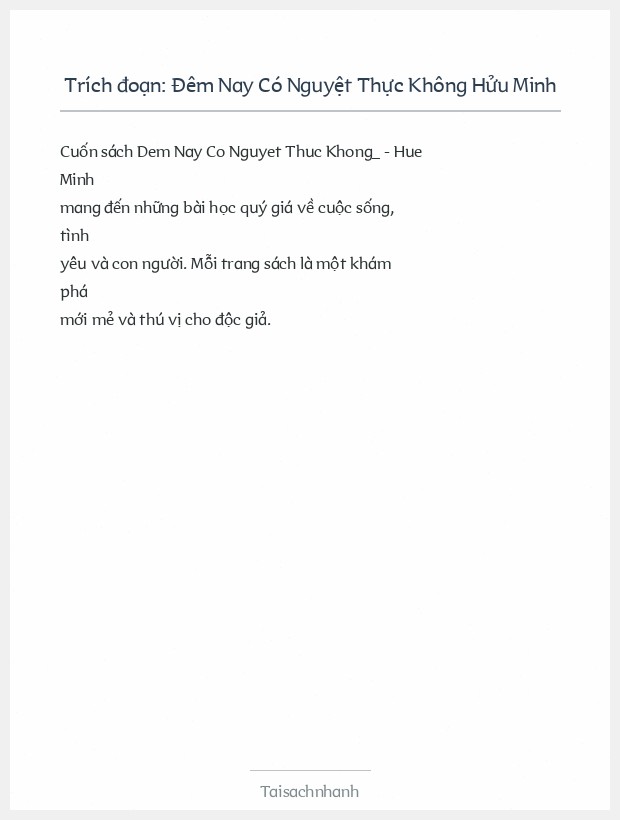 Trích đoạn Đêm Nay Có Nguyệt Thực Không Hửu Minh