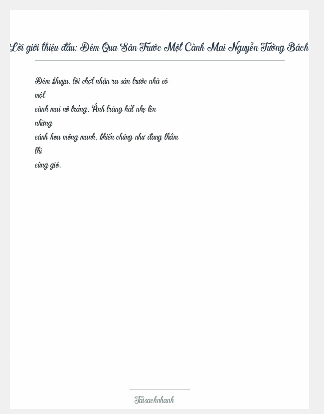 Trích đoạn Đêm Qua Sân Trước Một Cành Mai Nguyễn Tường Bách