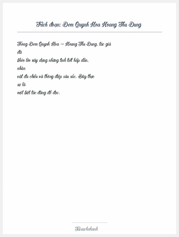 Trích đoạn Dem Quynh Hoa Hoang Thu Dung