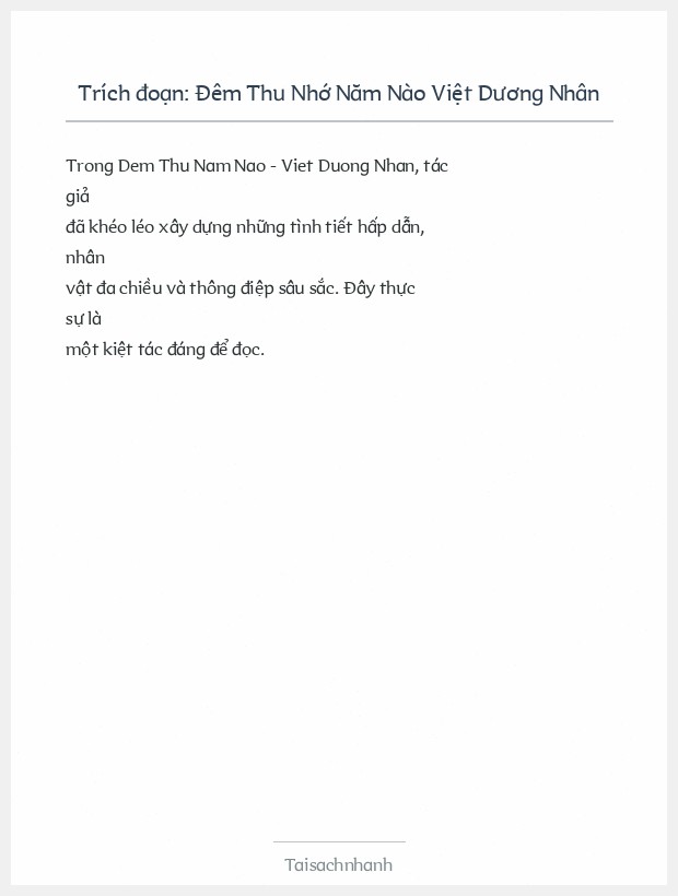 Trích đoạn Đêm Thu Nhớ Năm Nào Việt Dương Nhân