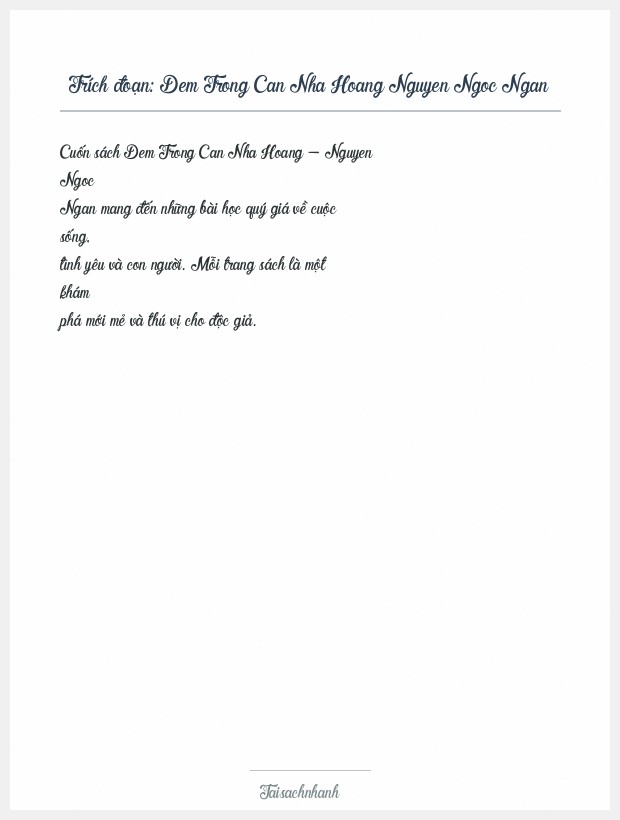 Trích đoạn Dem Trong Can Nha Hoang Nguyen Ngoc Ngan