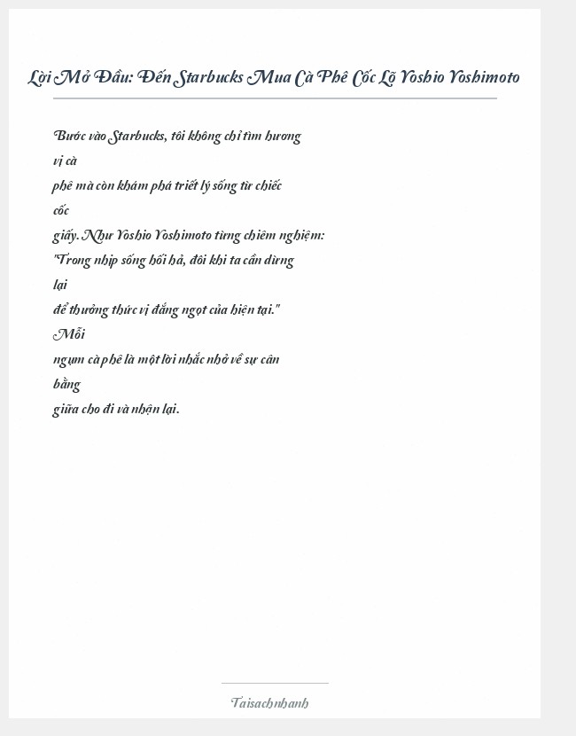Trích đoạn Đến Starbucks Mua Cà Phê Cốc Lõ Yoshio Yoshimoto