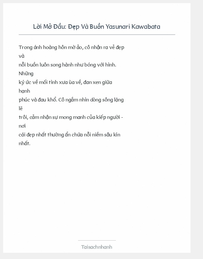 Trích đoạn Đẹp Và Buồn Yasunari Kawabata