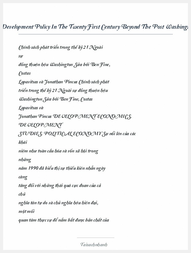 Trích đoạn Development Policy In The Twenty First Century Beyond The Post Washington Consensus