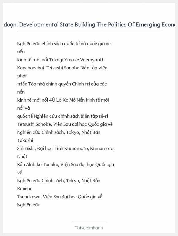 Trích đoạn Developmental State Building The Politics Of Emerging Economies