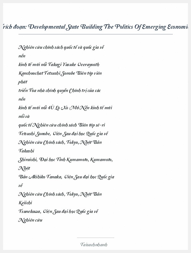 Trích đoạn Developmental State Building The Politics Of Emerging Economies