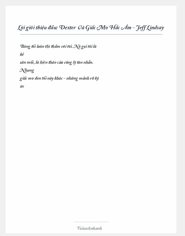 Trích đoạn Dexter Và Giấc Mơ Hắc Ám - Jeff Lindsay
