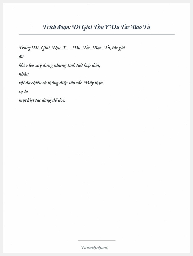 Trích đoạn Di Gioi Thu Y Du Tac Bao Tu
