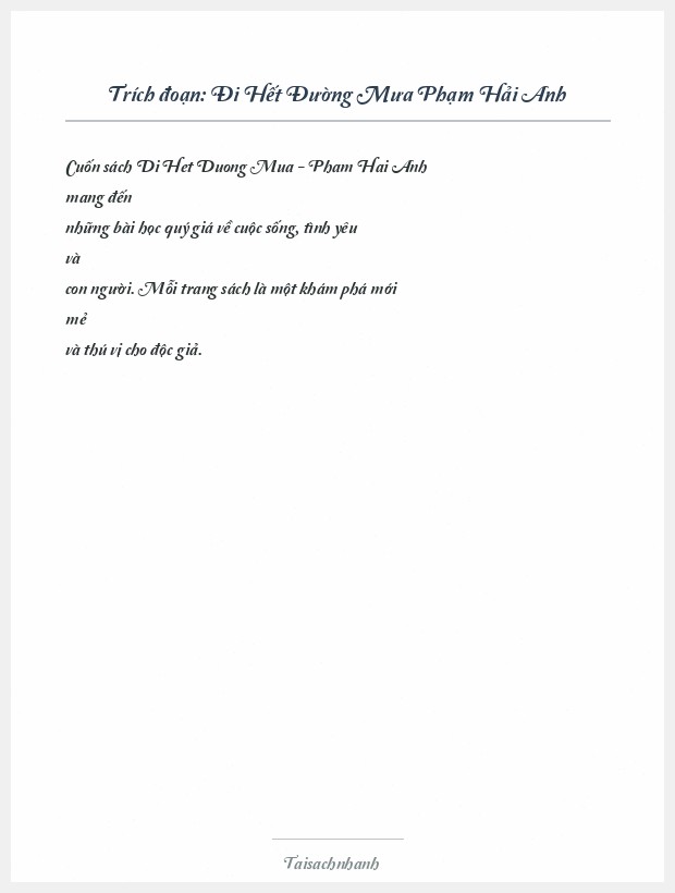 Trích đoạn Đi Hết Đường Mưa Phạm Hải Anh