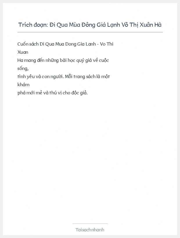 Trích đoạn Đi Qua Mùa Đông Giá Lạnh Võ Thị Xuân Hà