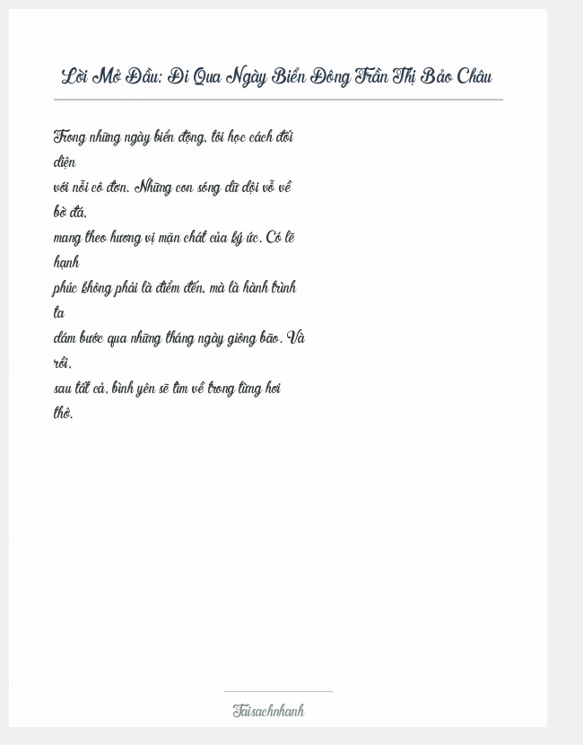 Trích đoạn Đi Qua Ngày Biển Đông Trần Thị Bảo Châu