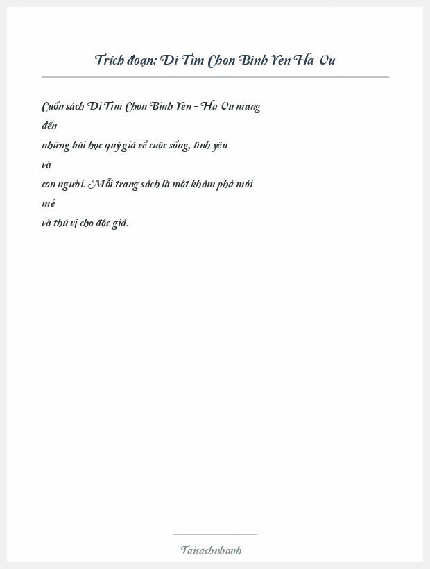 Trích đoạn Di Tim Chon Binh Yen Ha Vu