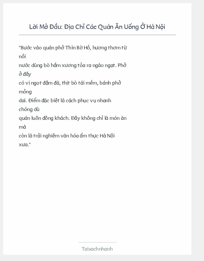 Trích đoạn Địa Chỉ Các Quán Ăn Uống Ở Hà Nội