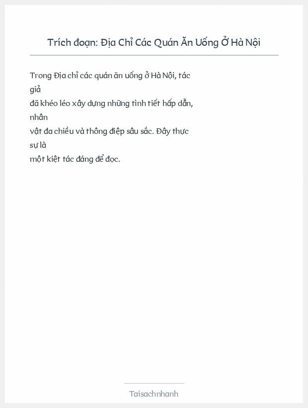 Trích đoạn Địa Chỉ Các Quán Ăn Uống Ở Hà Nội