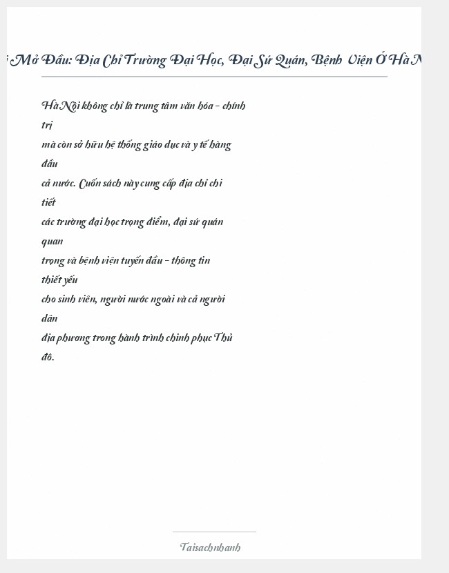 Trích đoạn Địa Chỉ Trường Đại Học, Đại Sứ Quán, Bệnh Viện Ở Hà Nội