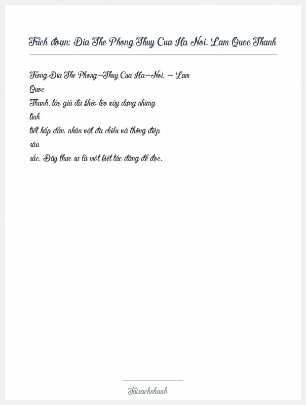Trích đoạn Dia The Phong Thuy Cua Ha Noi, Lam Quoc Thanh