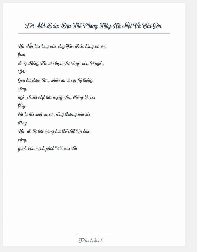 Trích đoạn Địa Thế Phong Thủy Hà Nội Và Sài Gòn