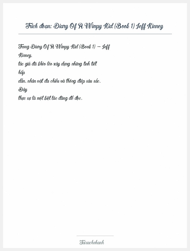 Trích đoạn Diary Of A Wimpy Kid (Book 1) Jeff Kinney
