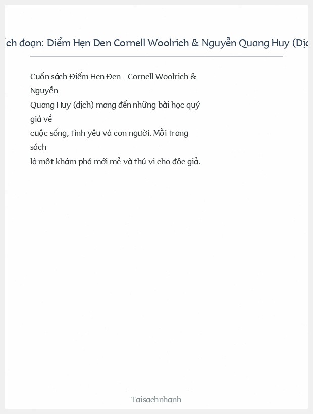 Trích đoạn Điểm Hẹn Đen Cornell Woolrich & Nguyễn Quang Huy (Dịch)